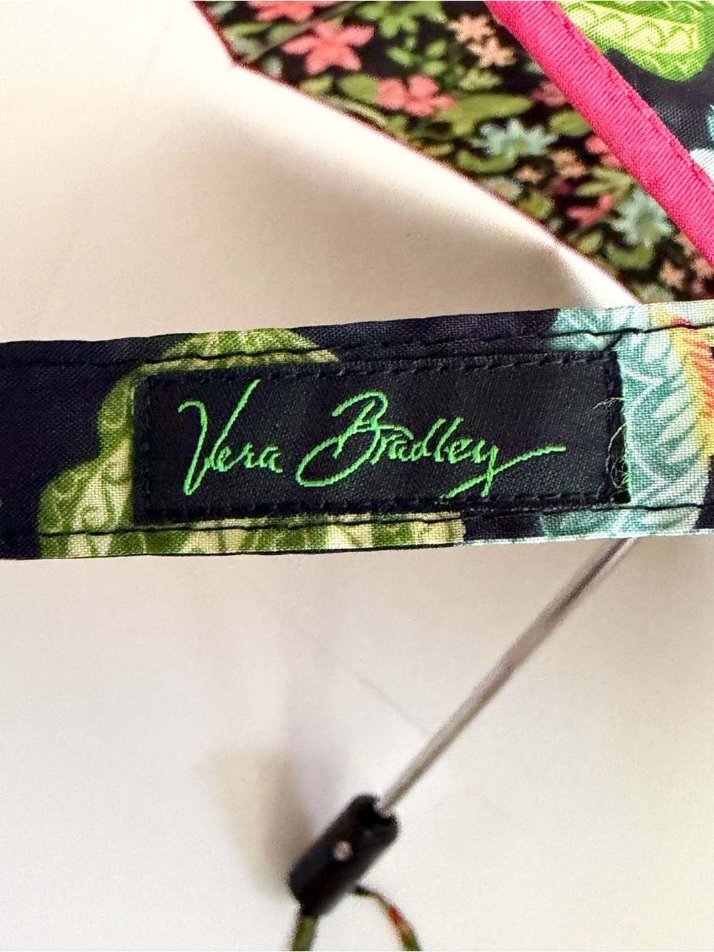 Vera Bradley Floral Compact Umbrella Black Pink Green Automatic - Picture 5 of 5